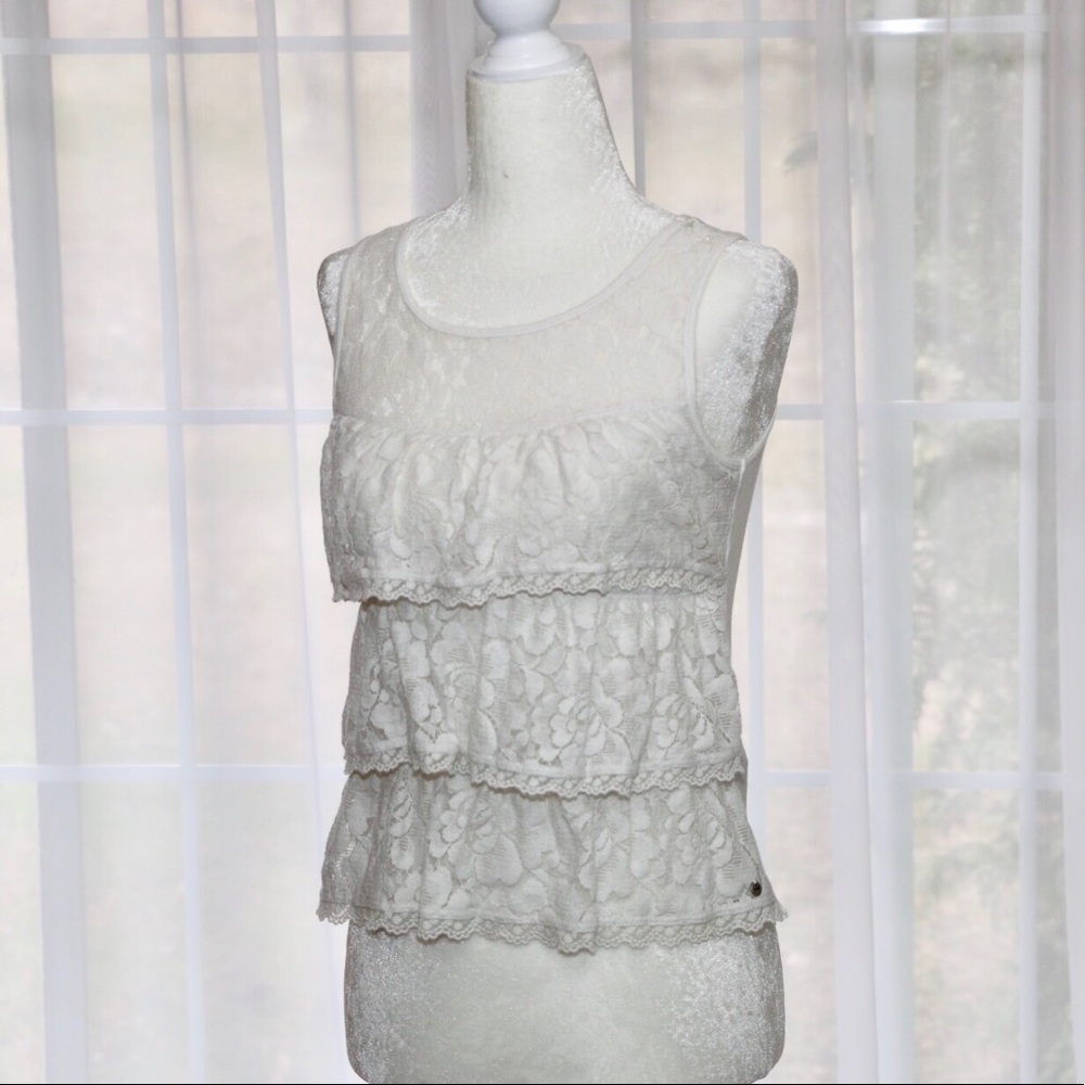 Abercrombie & Fitch white lace tiered ruffled top